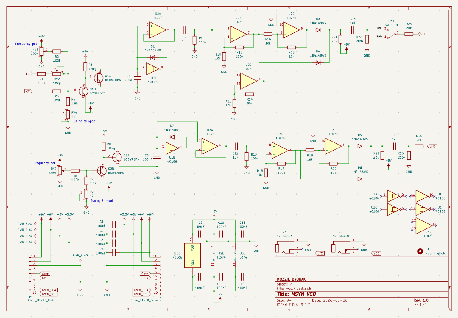 KiCad Schematic for the Oscillator.