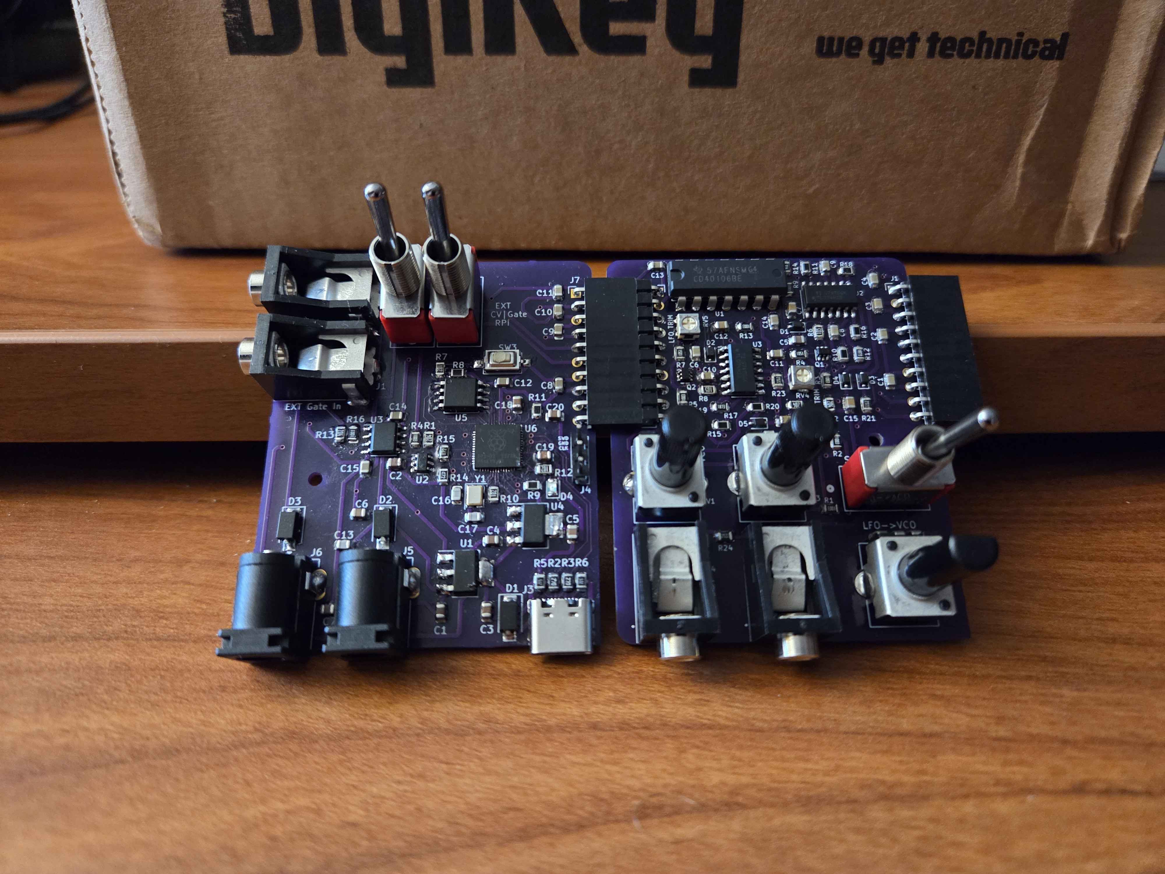 The assembled Core and Oscillator boards.